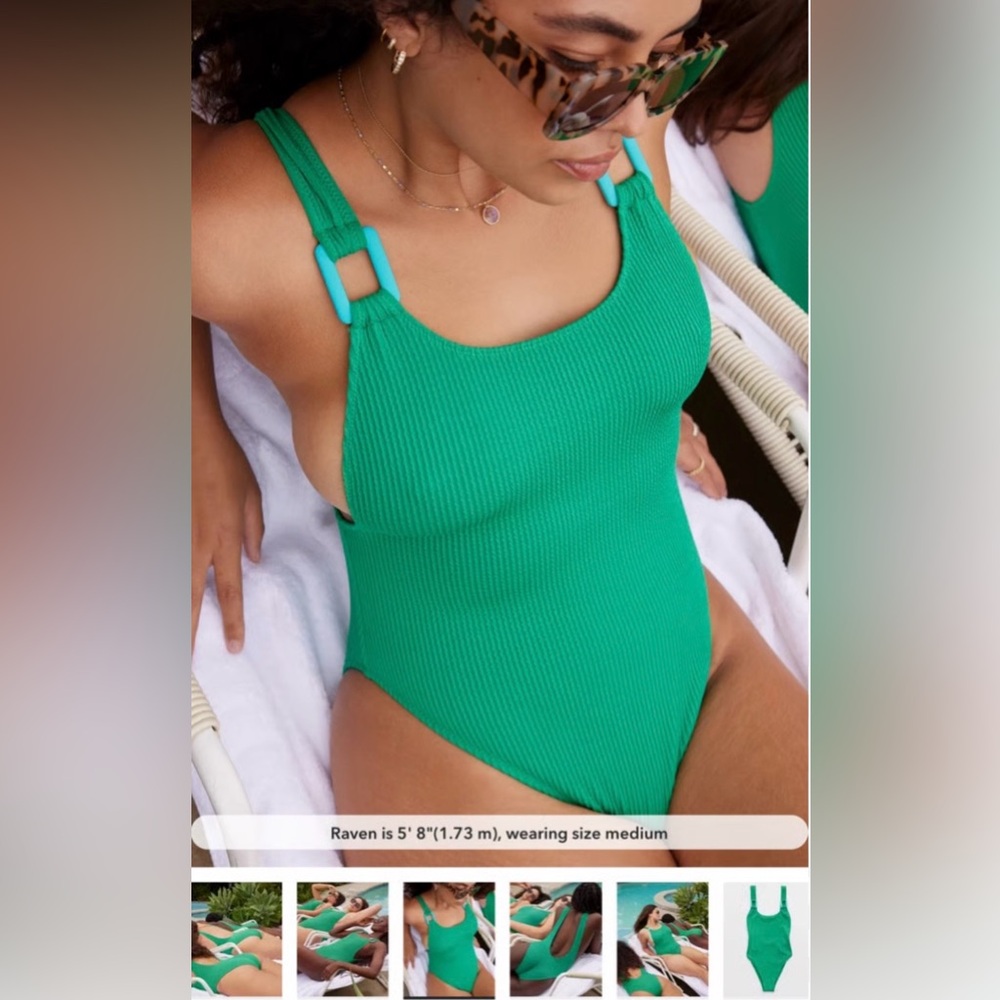 Aerie vibrant green low back one piece textured swimsuit